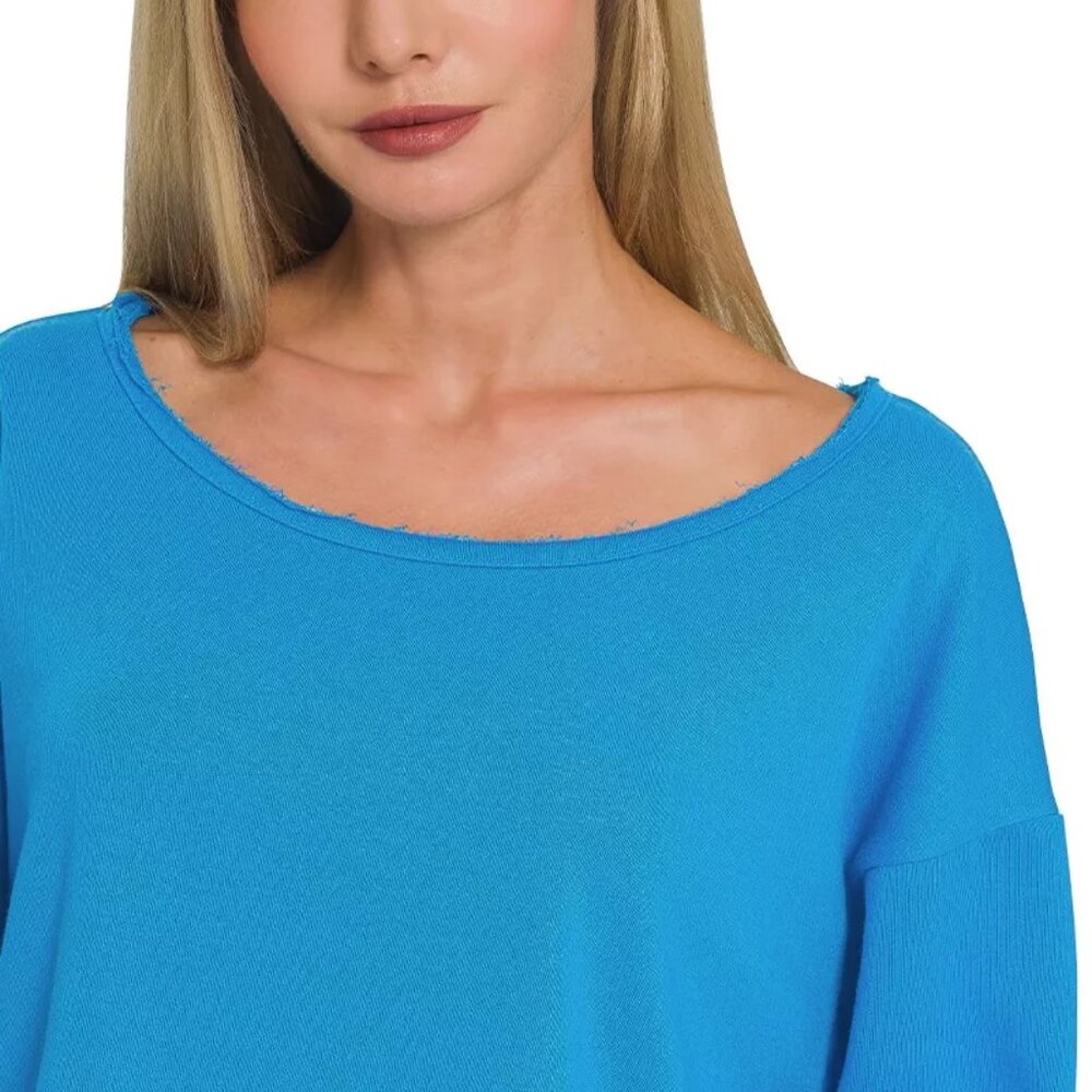 Zenana French Terry Boatneck Crop Top - Picture 2 of 7